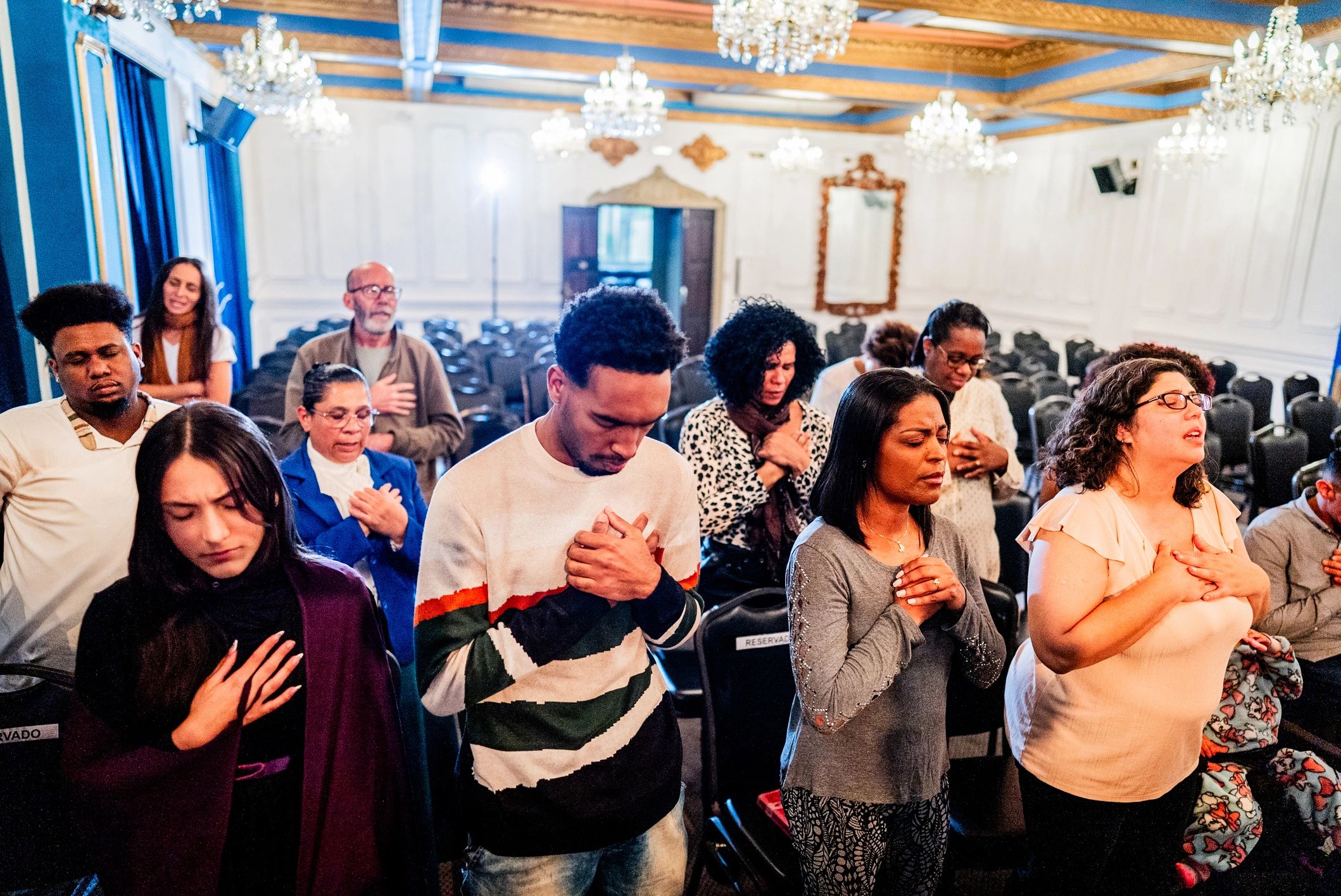 Group of worshippers praying together